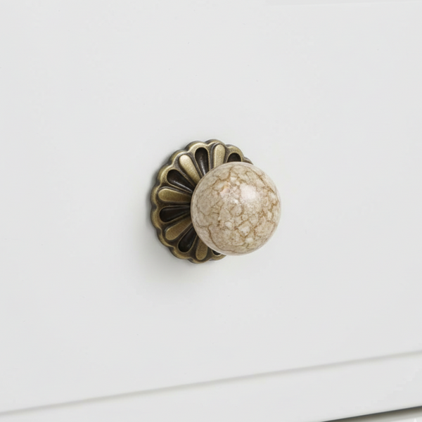 Lotus Crackle Globe Knob in Antique Brass