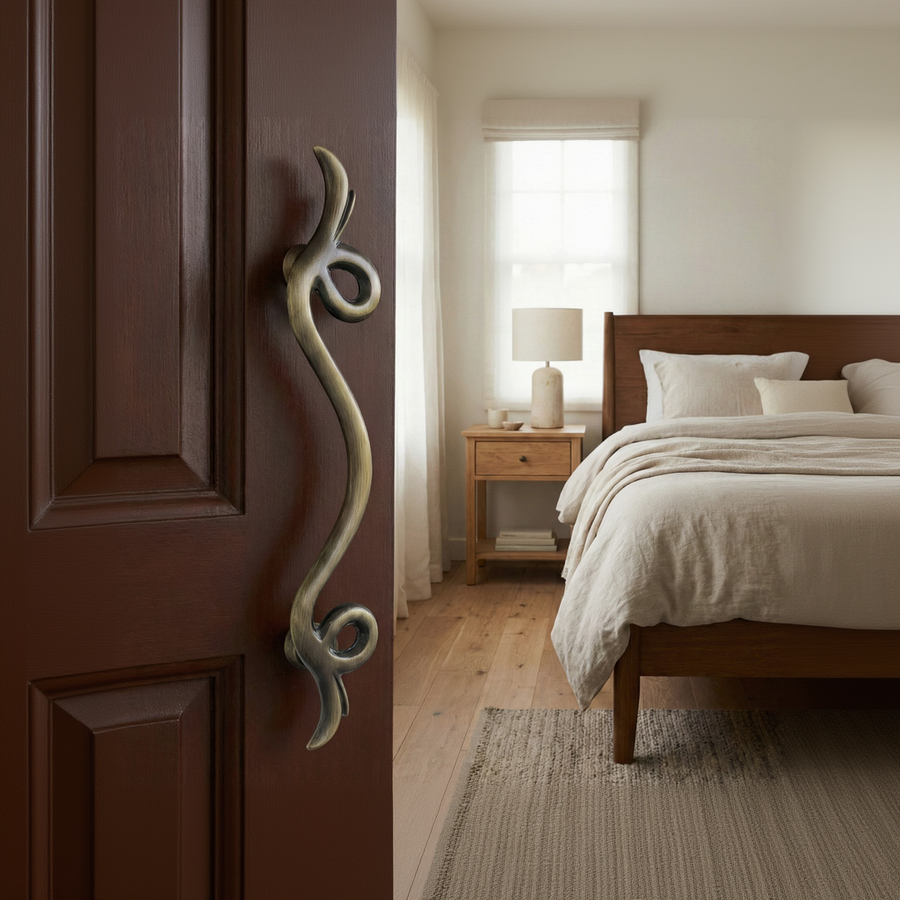 Regent Slim Brass Door Handle, view 2