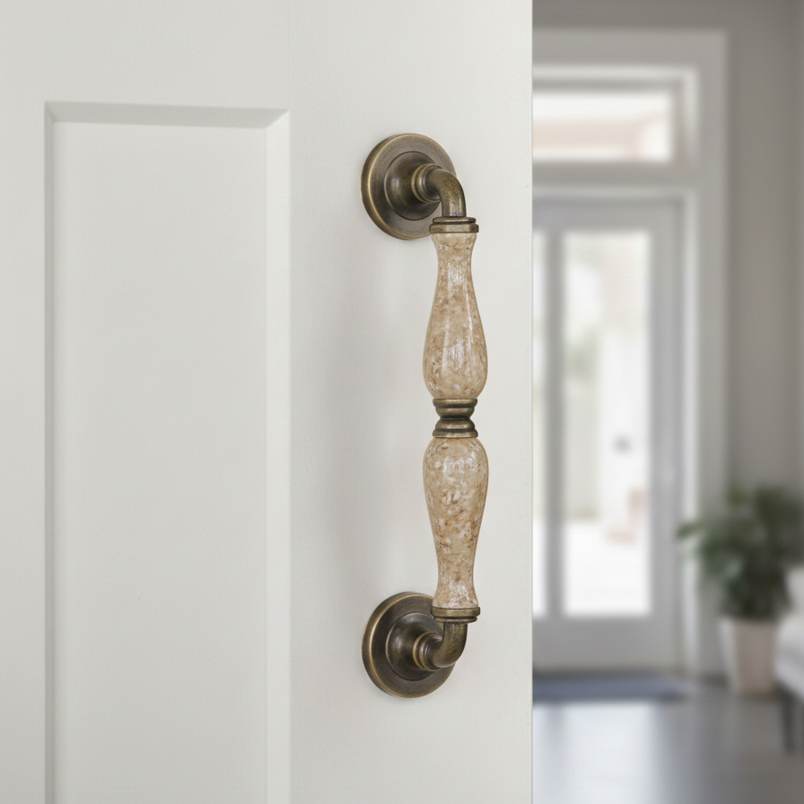 Prestige Bead Long Bar Handle in Brown + Antique Brass – ceramic pull handle