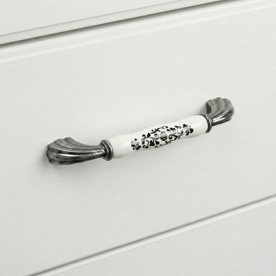 Lumiere Floral Painted Bar Handle in Silver – ceramic drawer handle