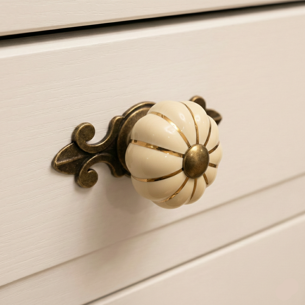 Cream Pumpkin Ribbed Knob – Ceramic Knob