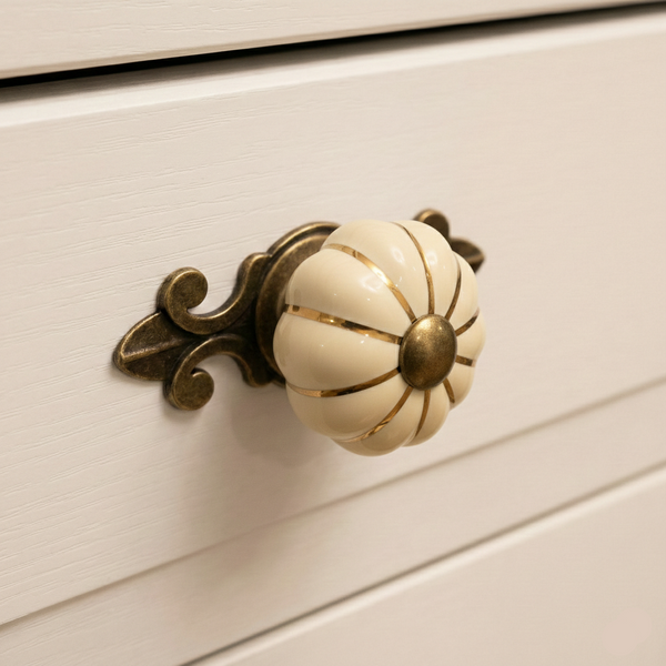Cream Pumpkin Ribbed Knob