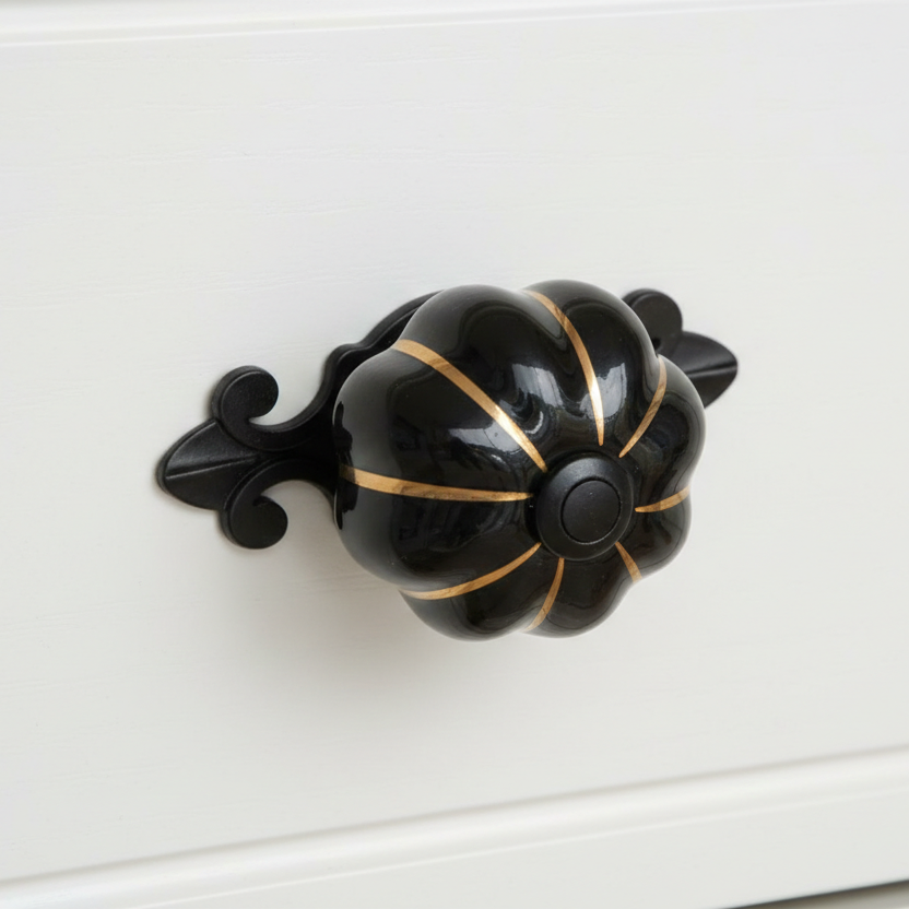 Noir Pumpkin Ribbed Knob – Ceramic Knob