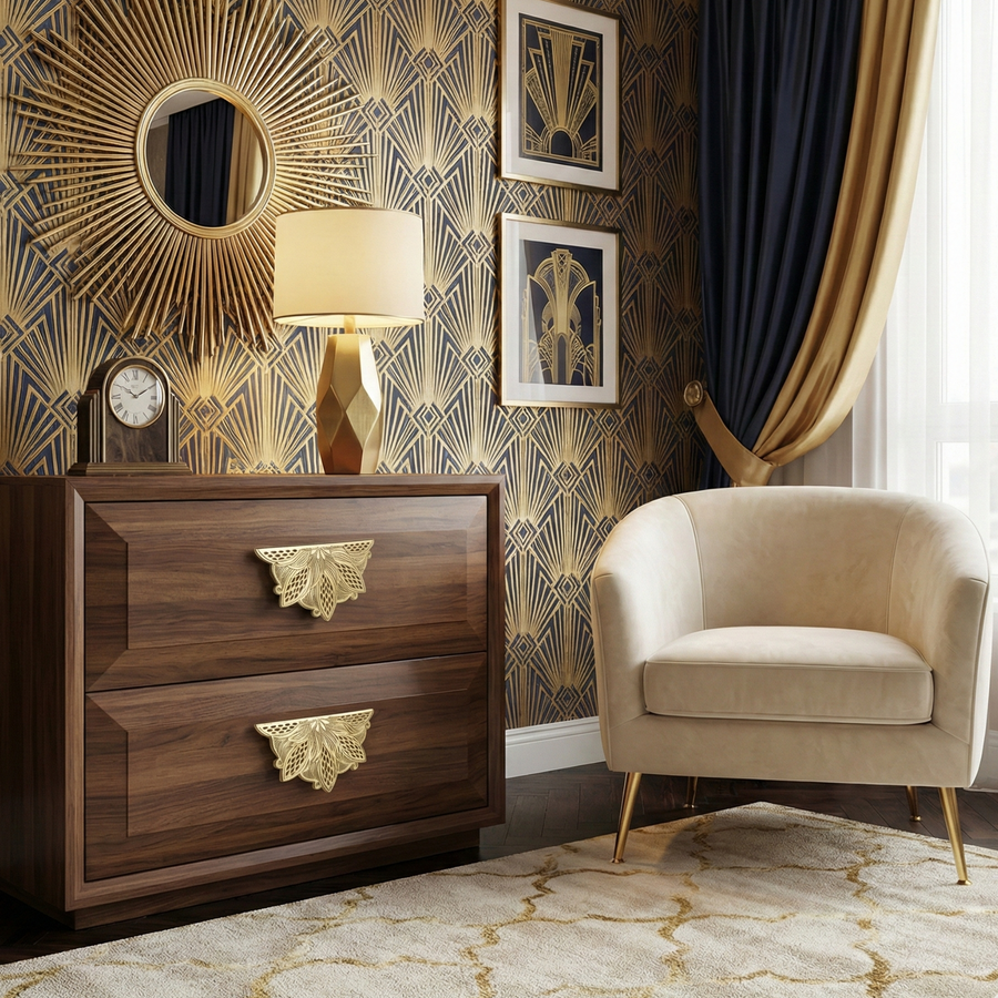 Floral Semi-Circle Brass Pull – Brass wardrobe handles — view 9