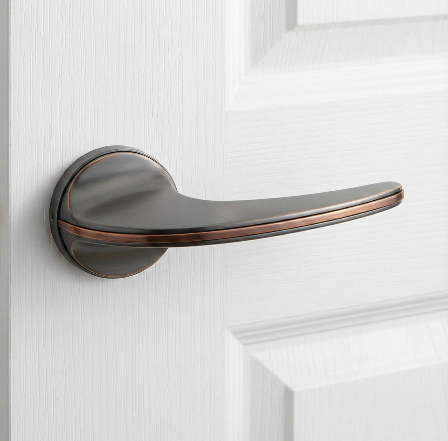 Aura Duo-Finish Mortise Set in Matte Grey + PVD Rose Gold – mortise door handle