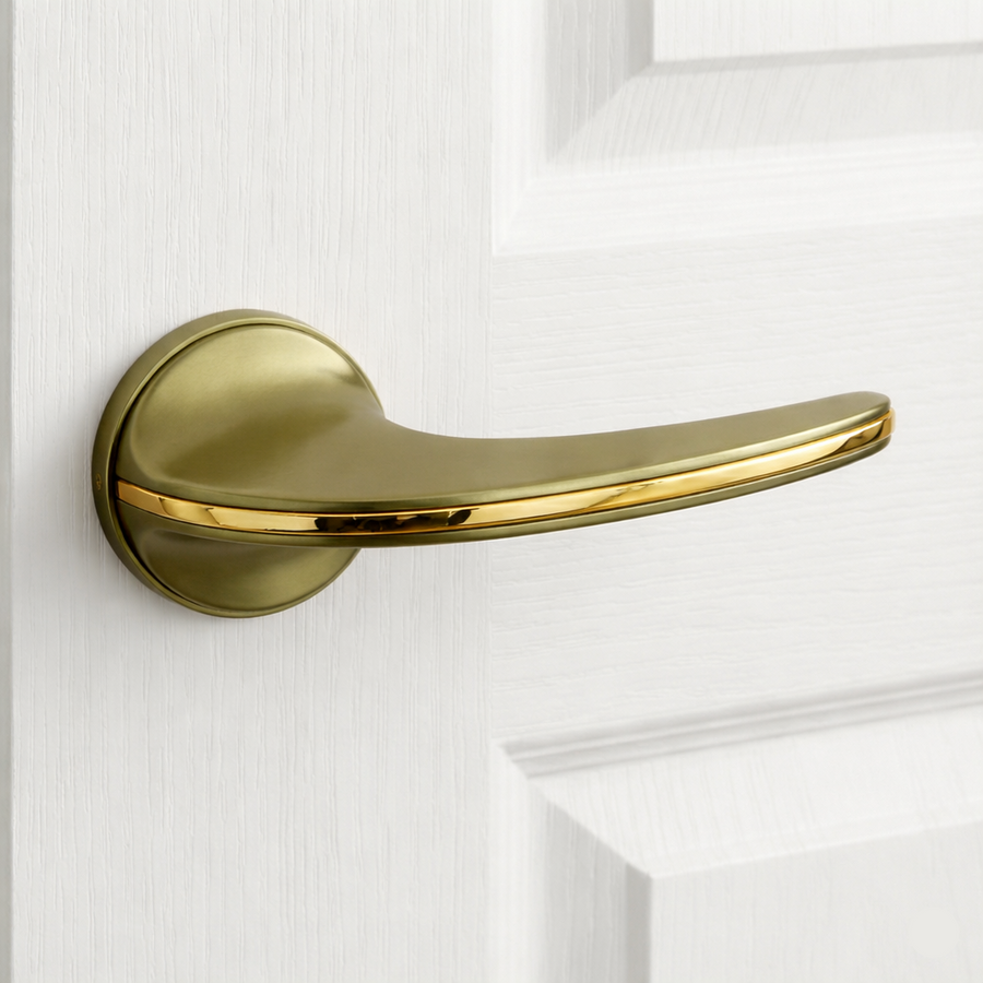 Aura Duo-Finish Mortise Set in Matte Antique + PVD Gold – mortise door handle