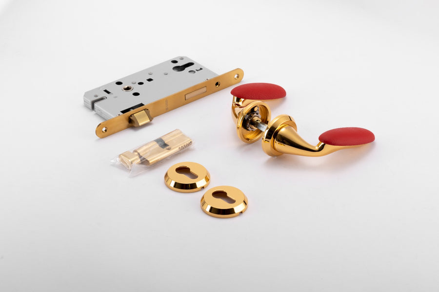 Bella Leather Full-Lock Mortise Set – Brass Mortise Handles — view 6