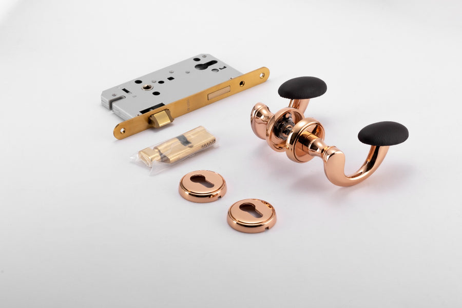 Magnifica Leather Full-Lock Mortise Set – brass mortise door handle, view 6