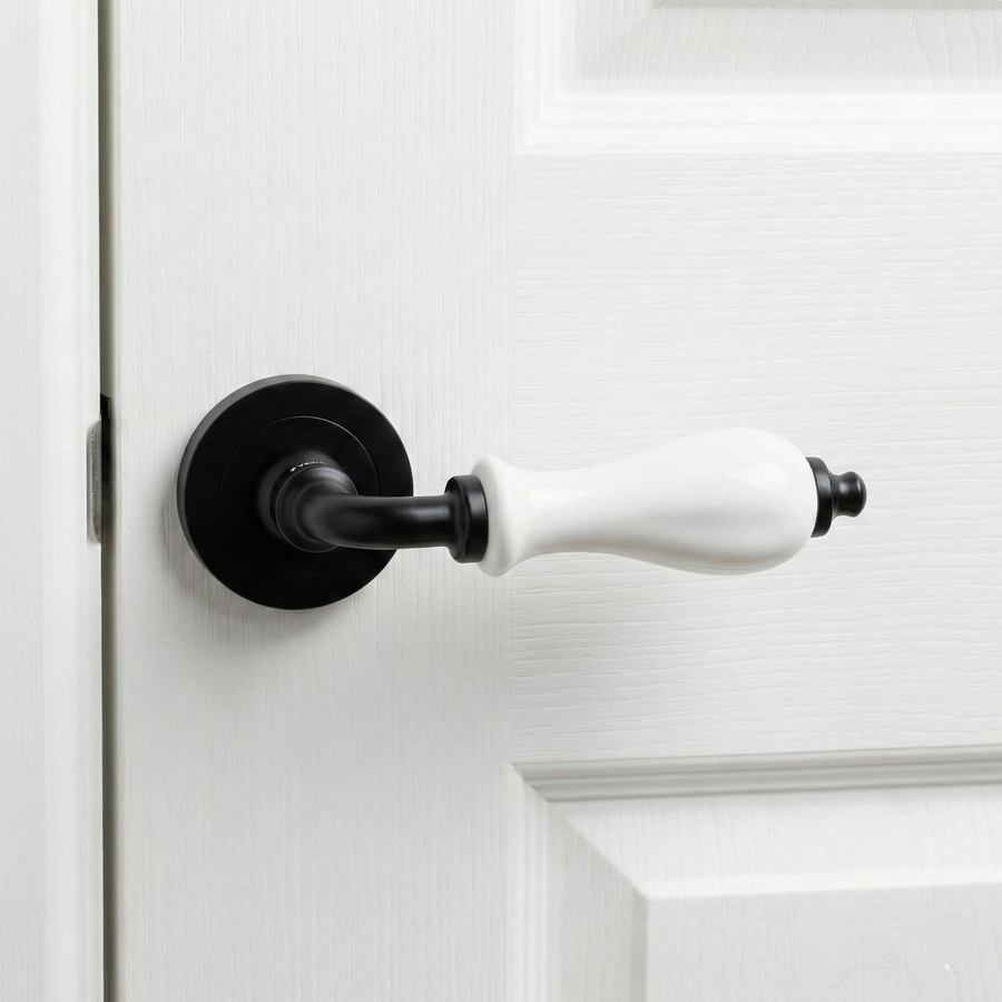Classica Ceramic Lever Mortise Set in Black + White Ceramic – ceramic mortise door handle