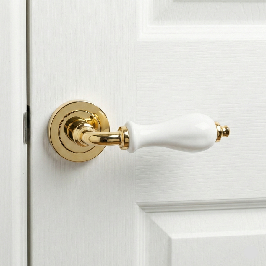 Classica Ceramic Lever Mortise Set in PVD + White Ceramic – ceramic mortise door handle