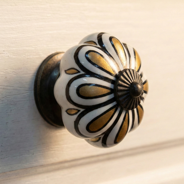 Striped Squat Pumpkin Knob – Ceramic Knob — alternate view