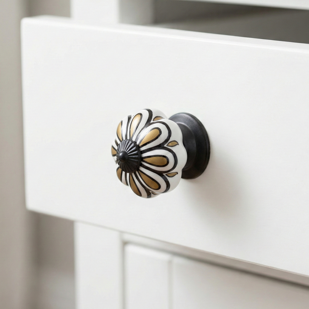 Striped Squat Pumpkin Knob – Ceramic Knob