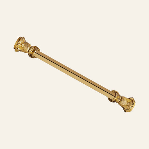 Anzer faceted solid brass pull handle in flared foliate cups