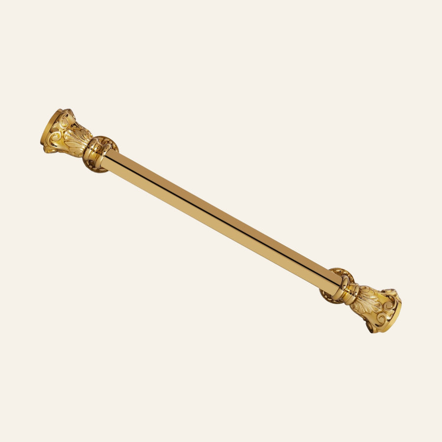 Anzer faceted solid brass pull handle in flared foliate cups