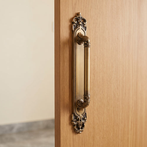 Athena Solid Brass Pull Handle in Antique, 24-inch, fitted on a main door