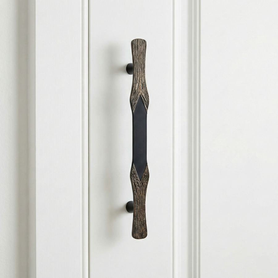 Bark Textured Brass Door Handle, view 4