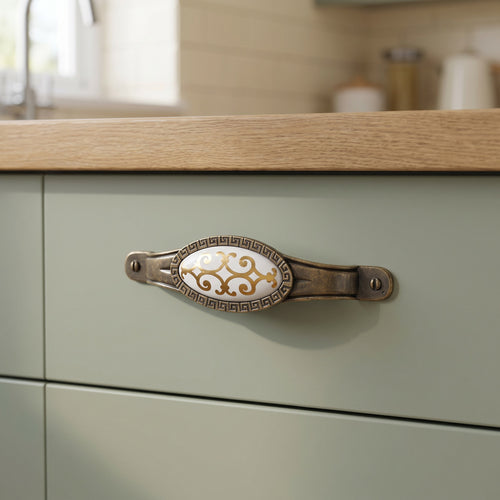 Arcana Arc Cup Pull, 96mm, fitted on a kitchen drawer
