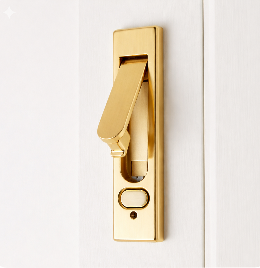 Concealed Button Handle in Gold