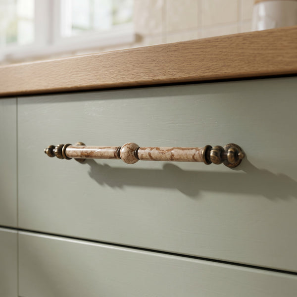Marchesa Bead Lolak Handle in Brown, 192mm, fitted on a kitchen drawer