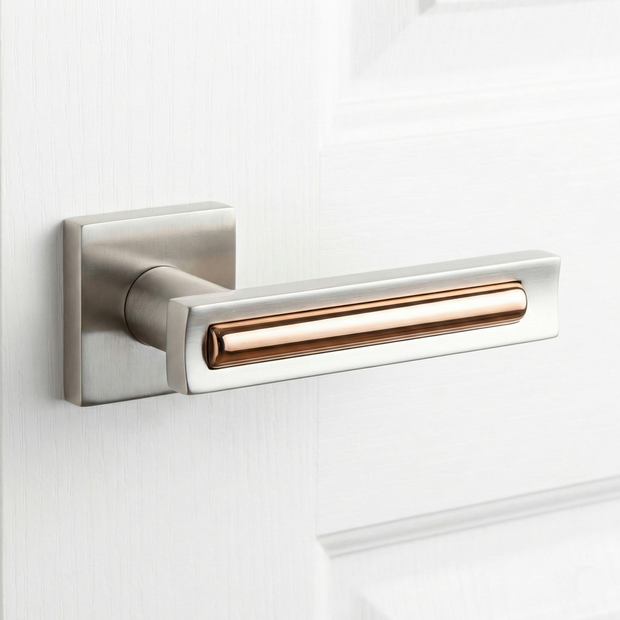 Contrast Lever Mortise Set in Nickel + Rose Gold – mortise door handle
