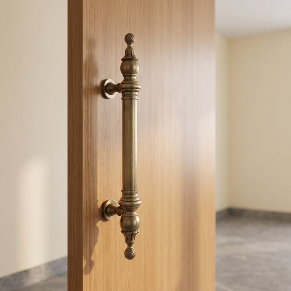 Imperial Solid Brass Pull Handle in Antique, 18-inch, fitted on a main door