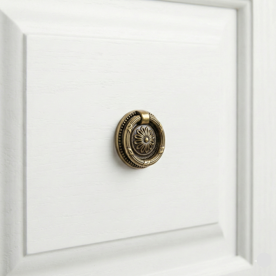 Ionic Round Knob in Antique Brass – zinc knob, view 2