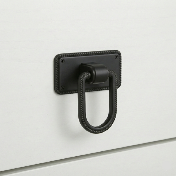 Oval Ribbed European Knob in Matte Black